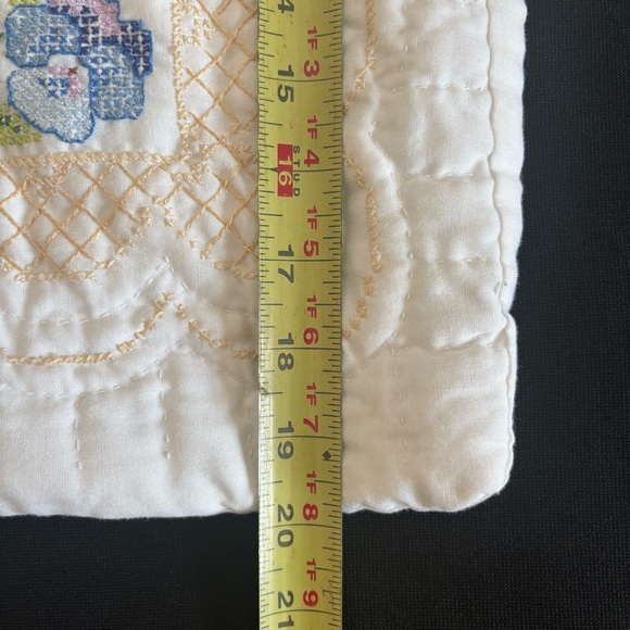 Handmade Quilted Cross Stitch Embroidered Butterfly & Floral Cotton Pillow Sham - Picture 11 of 15